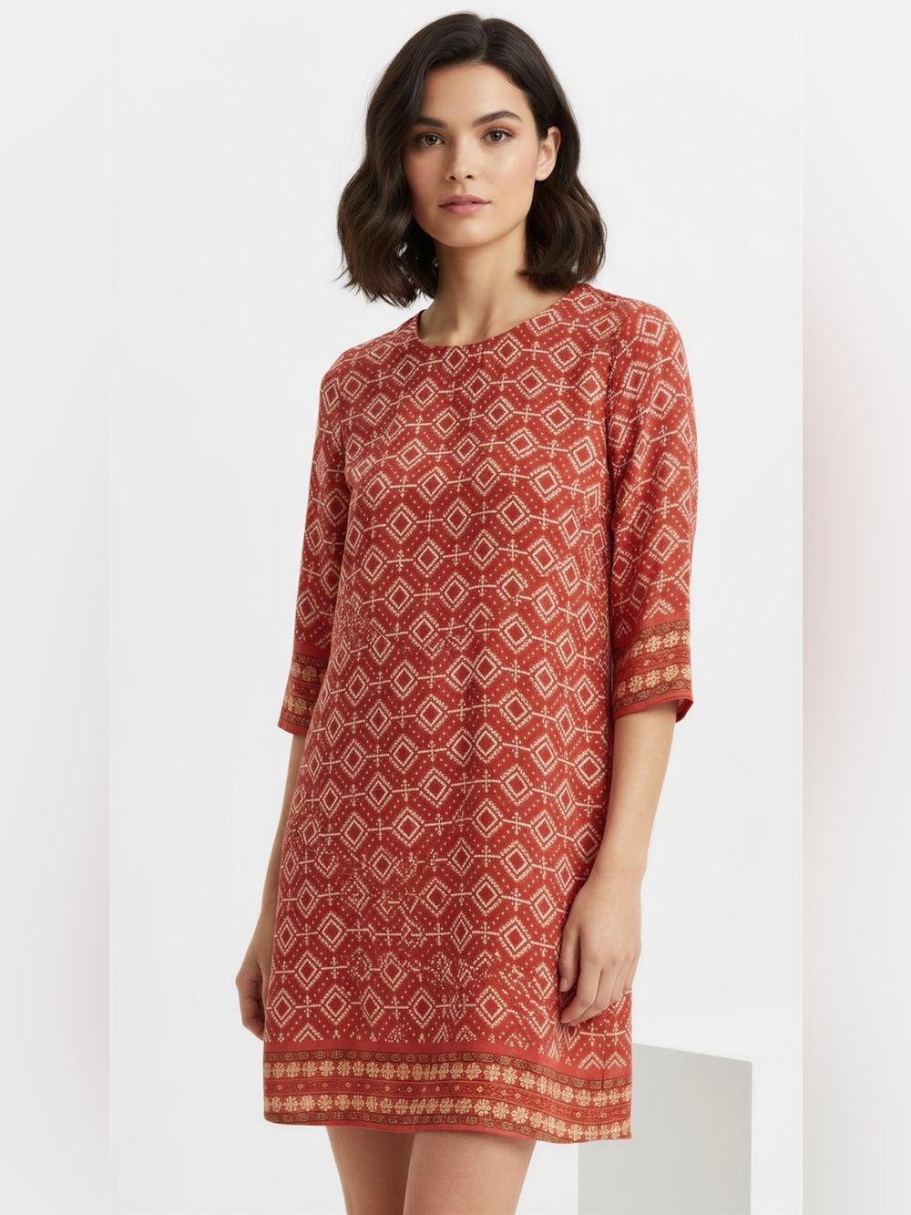 Everly Red and White Geometric Mini Dress